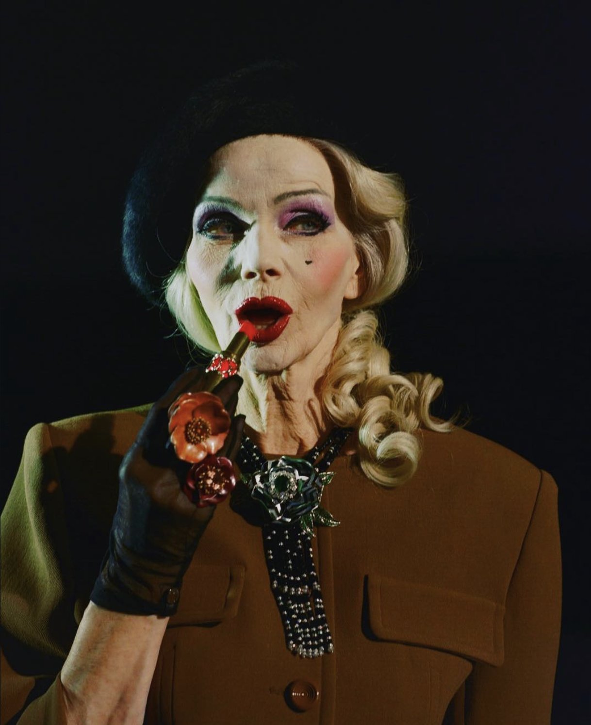 Beauty editorial portrait, red lipstick and vintage styling